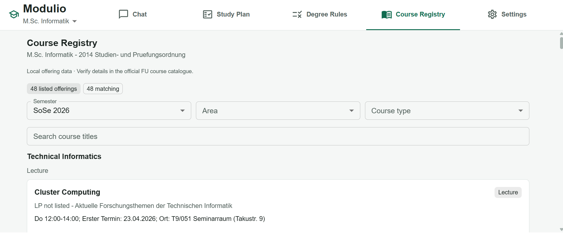cs-modulio course registry